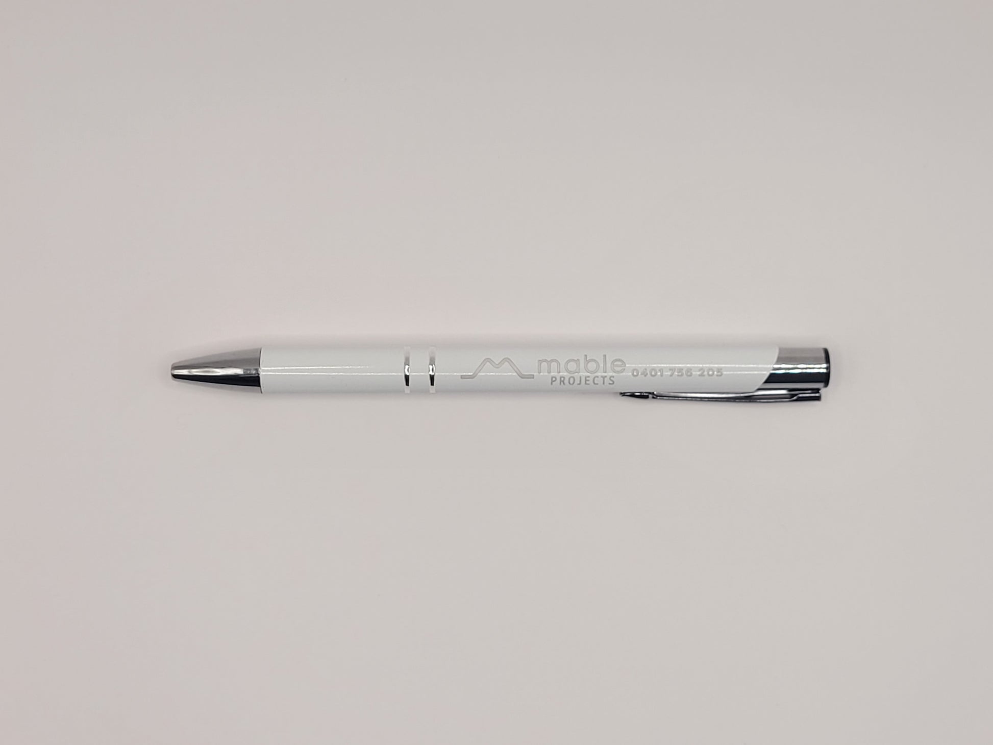 Client give-away, stylish pen with logo, white