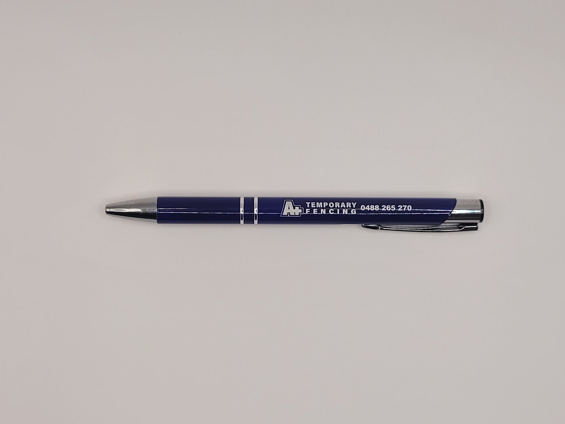 Client give-away, pen branded with logo, blue