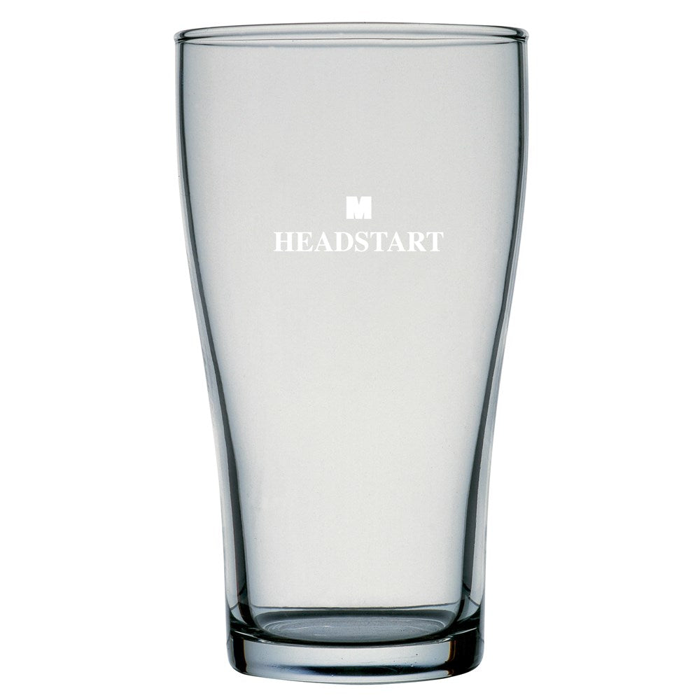 Arcoroc 285ml Conical Headstart Certified Beer Glasses - white print