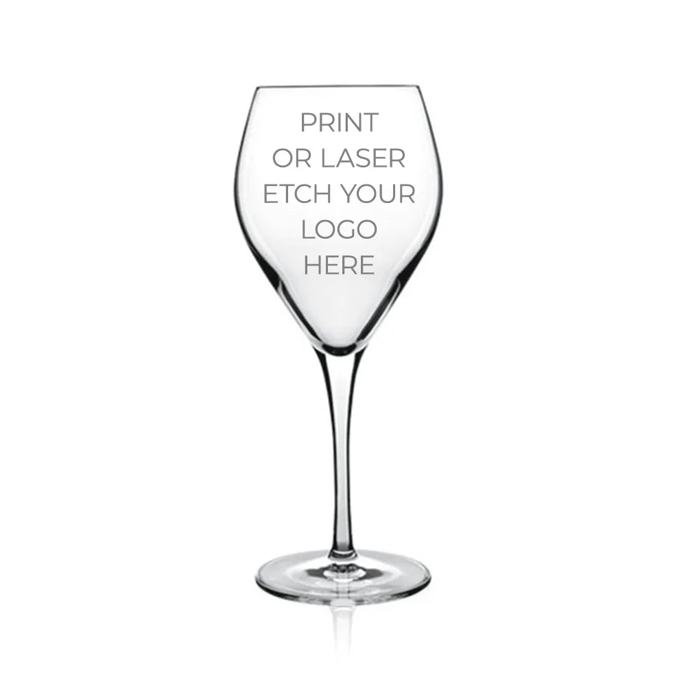 Customize our white wine glasses with your personal message, logo or brand