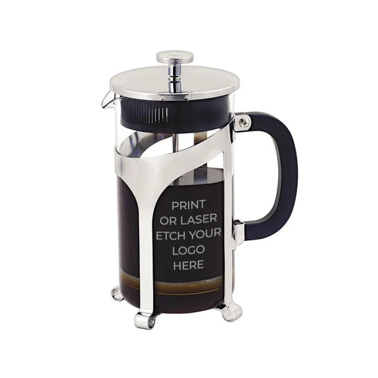 Promote your business with this glass and chrome Coffee plunger with company logo laser etched on the side