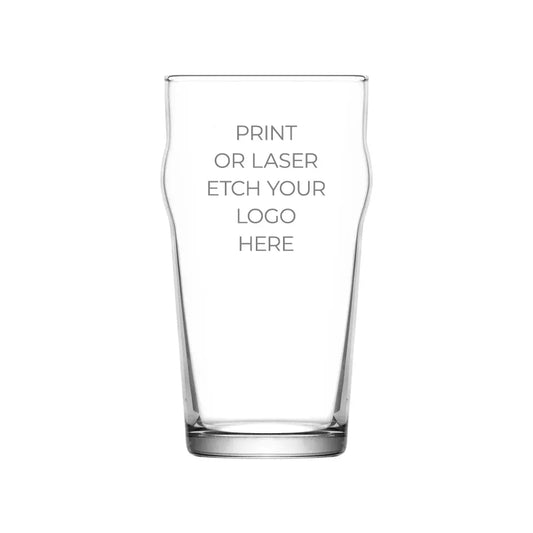 Pint beer glass can be laser etched with your logo for promotional purposes.